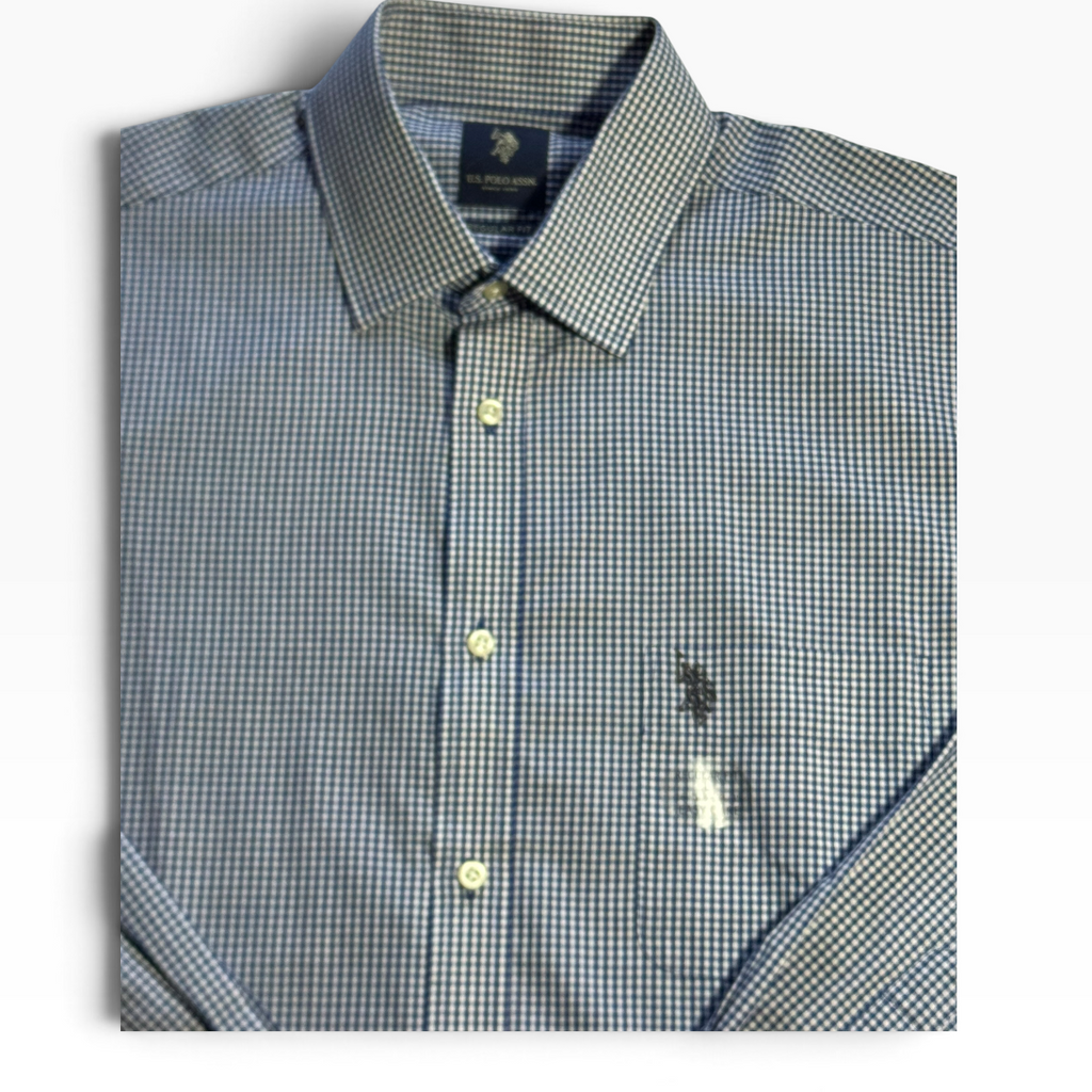 U.S. Polo Assn. Men’s Blue White Gingham Regular-Fit Shirt - Large (16–16.5)