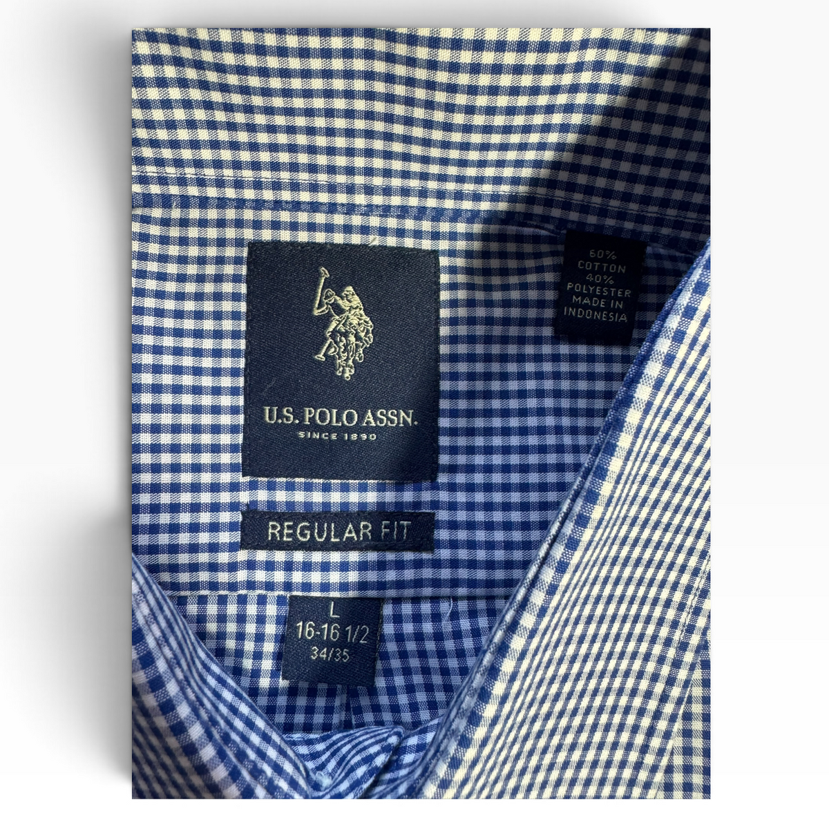 U.S. Polo Assn. Men’s Blue White Gingham Regular-Fit Shirt - Large (16–16.5)