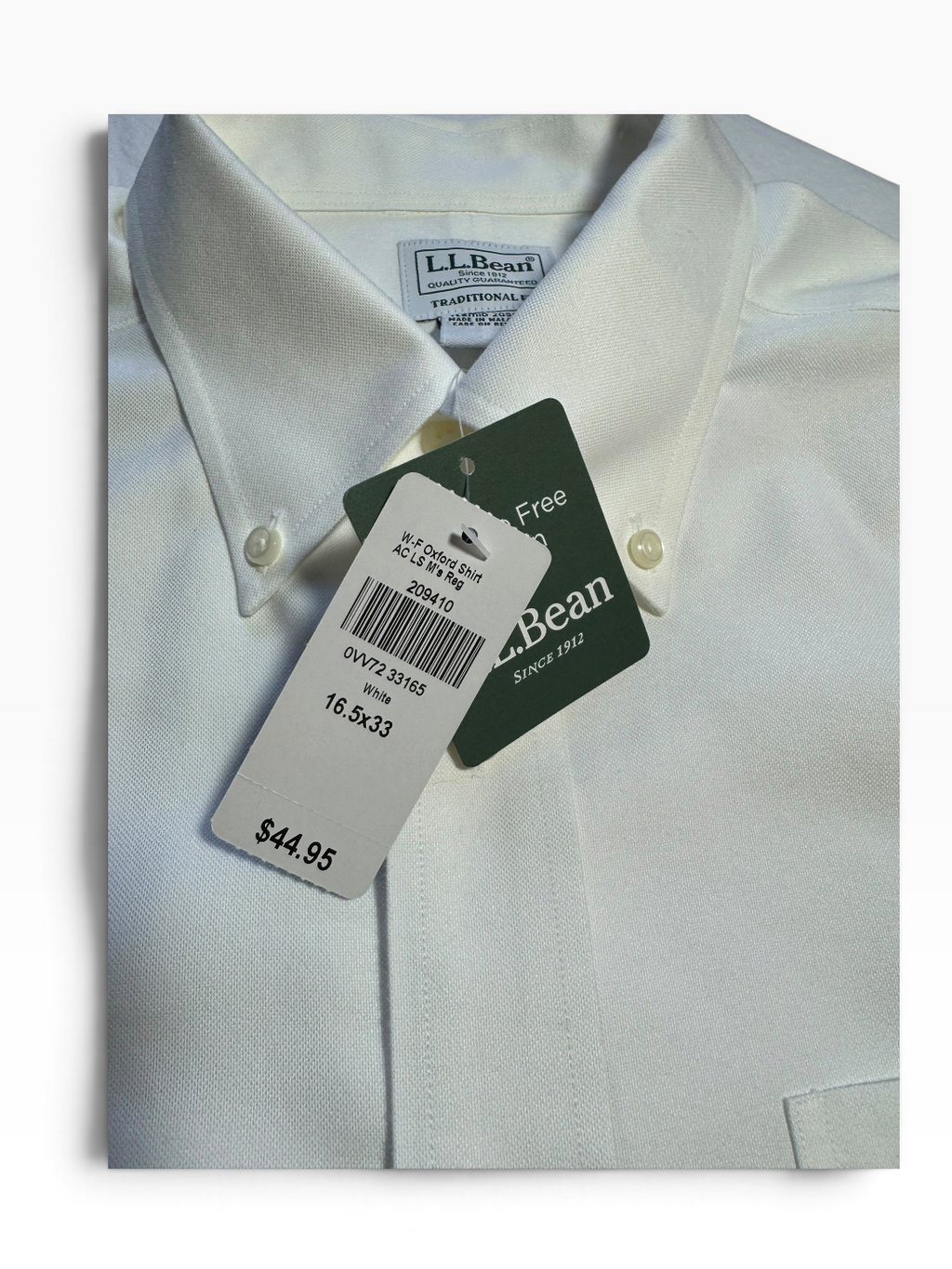 L.L.Bean Men’s White Long-Sleeve Collared Button-Down Shirt - XL NWT - White