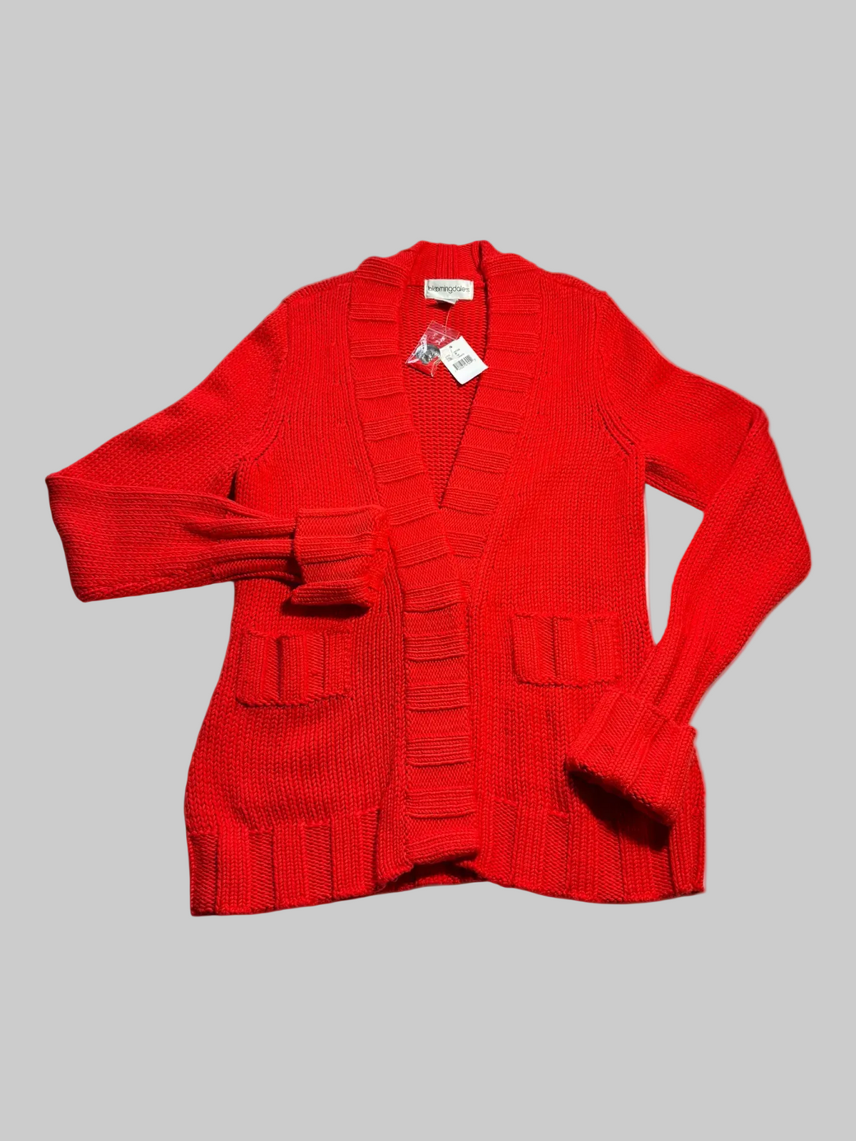 Bloomingdale’s Tomato Red Chunky-Knit Snap-Front Cardigan Medium NWT - Medium / Tomato Red