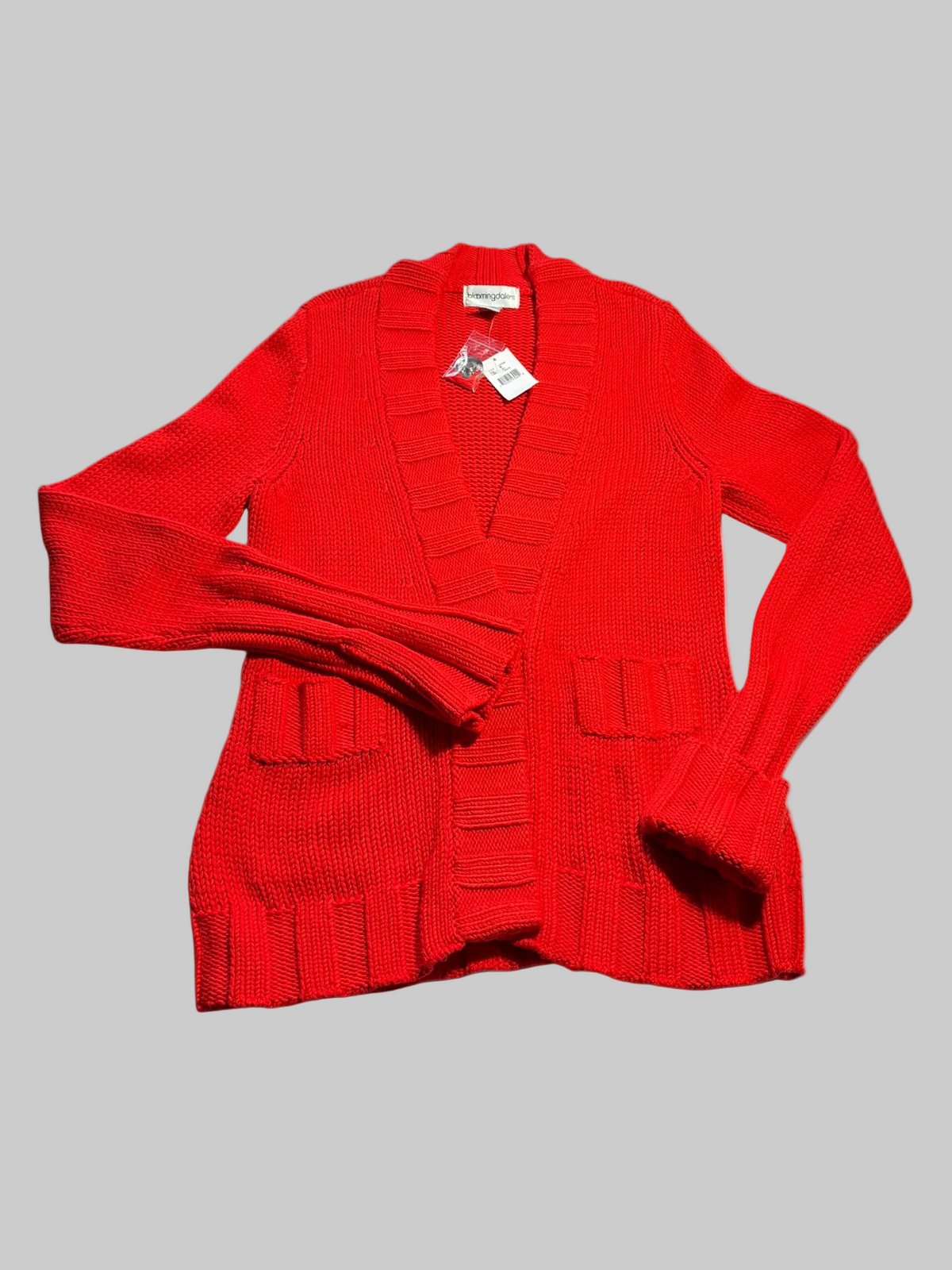 Bloomingdale’s Tomato Red Chunky-Knit Snap-Front Cardigan Medium NWT - Medium / Tomato Red