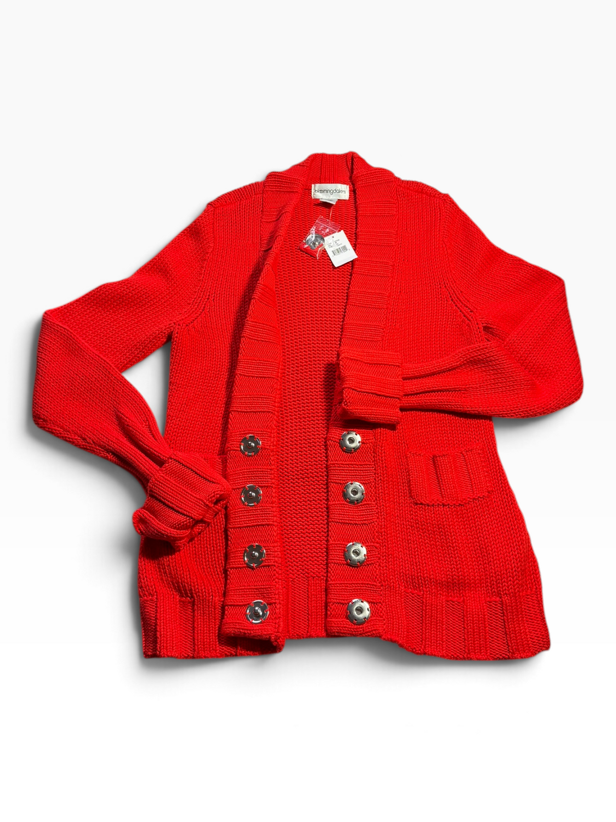 Bloomingdale’s Tomato Red Chunky-Knit Snap-Front Cardigan Medium NWT - Medium / Tomato Red