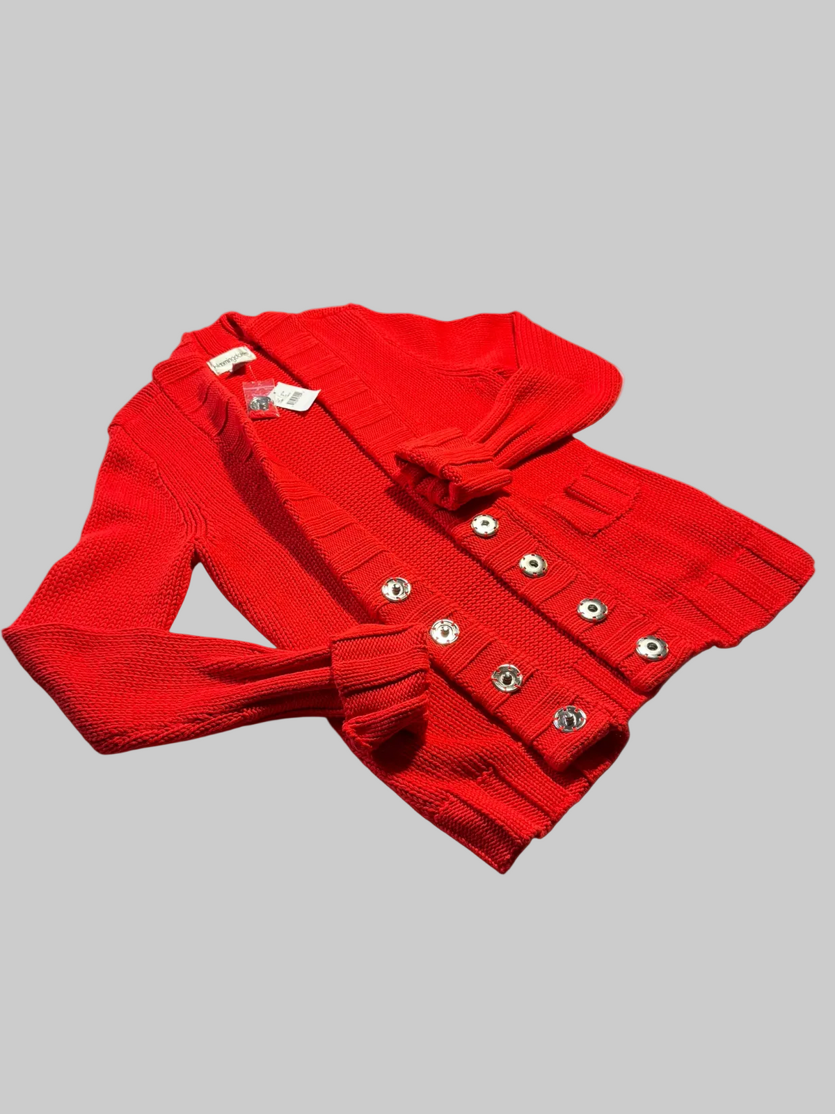 Bloomingdale’s Tomato Red Chunky-Knit Snap-Front Cardigan Medium NWT - Medium / Tomato Red