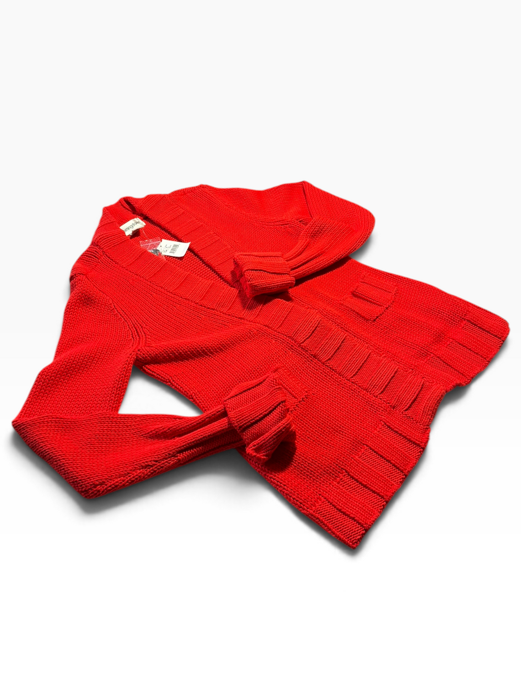 Bloomingdale’s Tomato Red Chunky-Knit Snap-Front Cardigan Medium NWT - Medium / Tomato Red