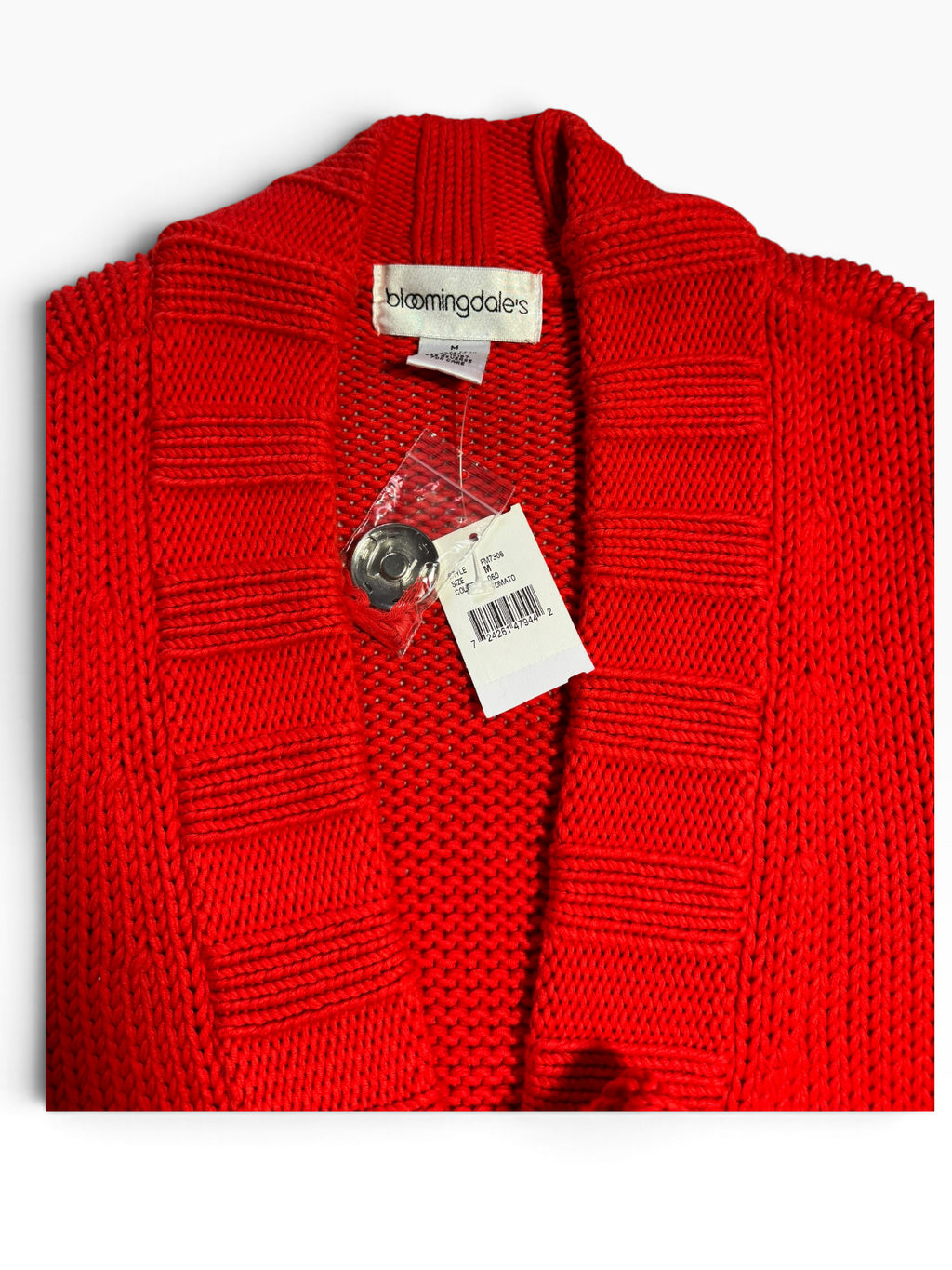 Bloomingdale’s Tomato Red Chunky-Knit Snap-Front Cardigan Medium NWT - Medium / Tomato Red
