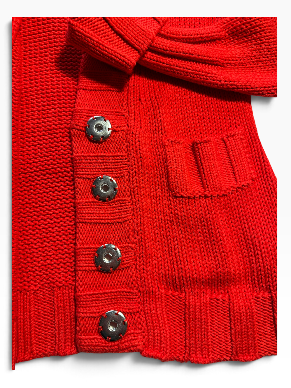 Bloomingdale’s Tomato Red Chunky-Knit Snap-Front Cardigan Medium NWT - Medium / Tomato Red