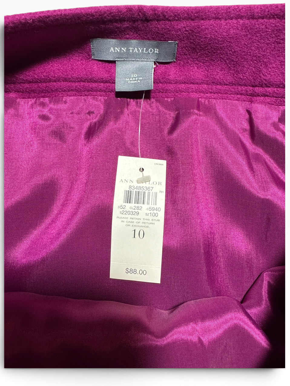 Ann Taylor Magenta Wool-Blend Lined Pencil Skirt Size 10 - NWT