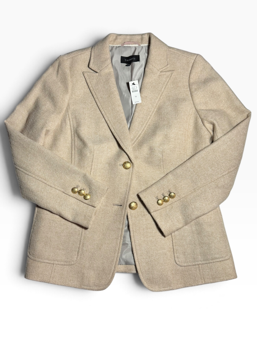 Talbots Tan Herringbone Wool-Blend Blazer Size 10 - NWT - 10 / Tan