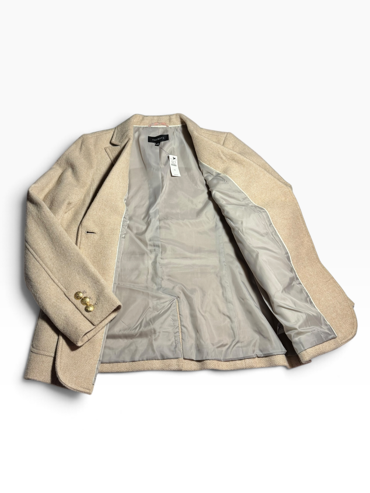 Talbots Tan Herringbone Wool-Blend Blazer Size 10 - NWT - 10 / Tan
