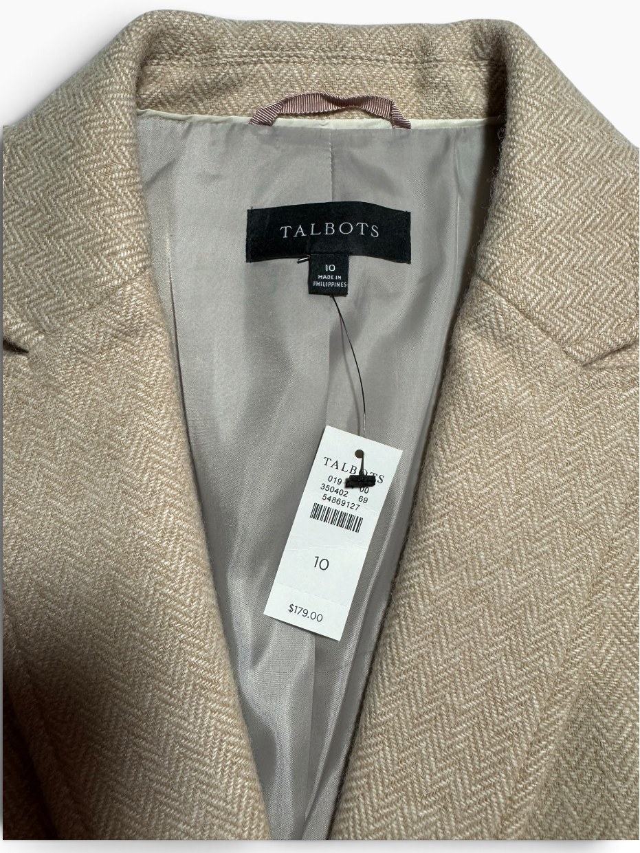 Talbots Tan Herringbone Wool-Blend Blazer Size 10 - NWT - 10 / Tan