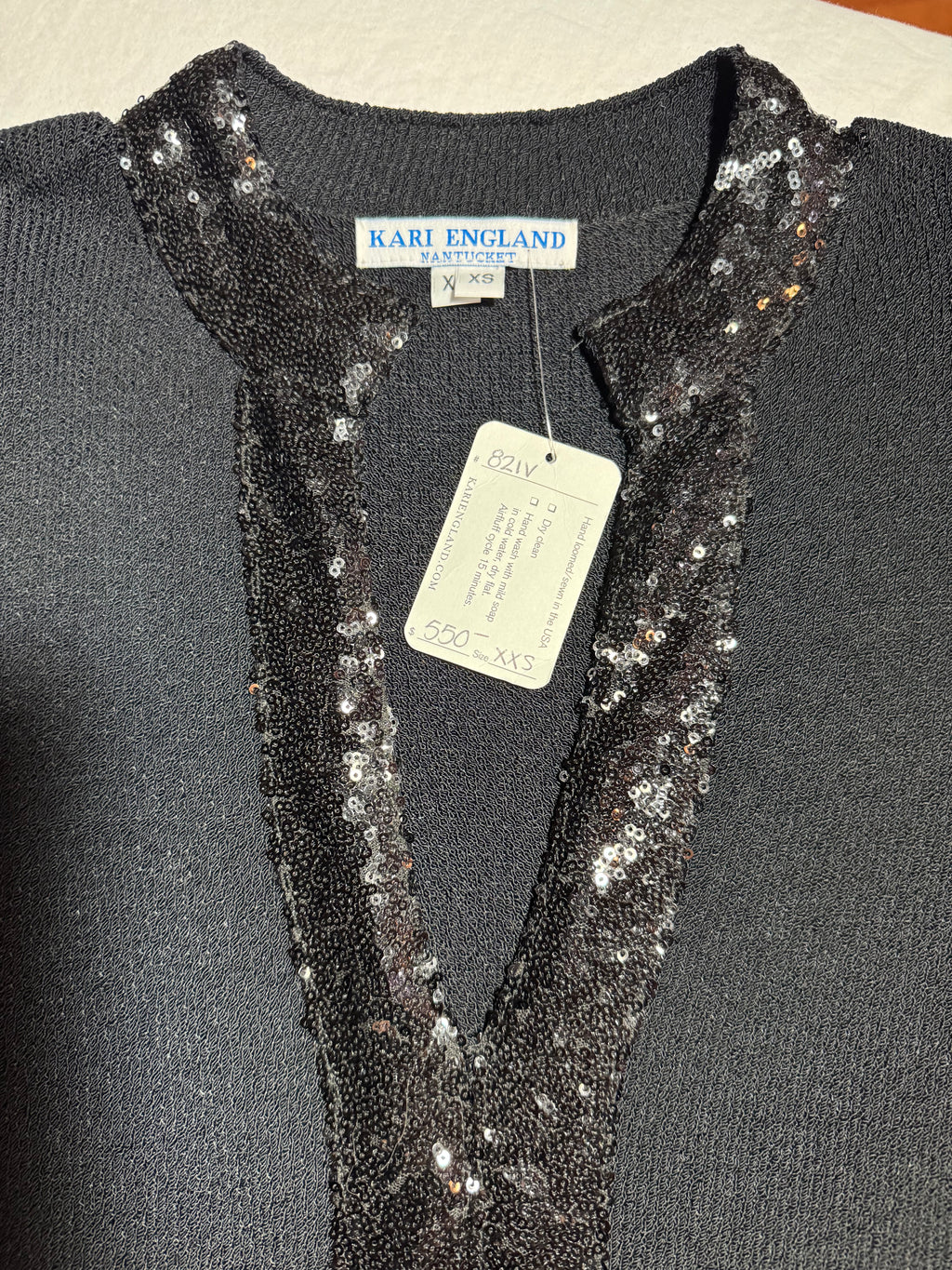 Kari England Nantucket Black Sequin-Trim Open-Front Cardigan XS - NWT