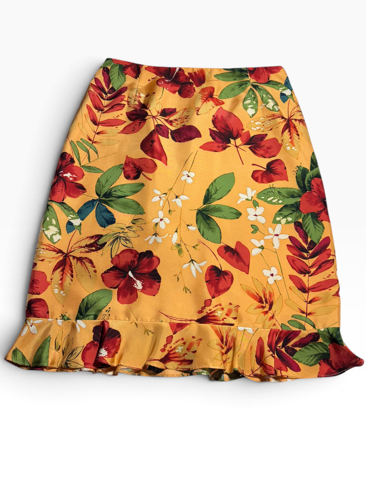 The Works Saks Fifth Avenue Melon Floral Silk Ruffle-Hem Skirt Size 10 - NWT