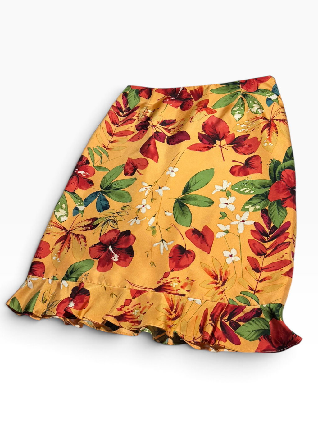 The Works Saks Fifth Avenue Melon Floral Silk Ruffle-Hem Skirt Size 10 - NWT
