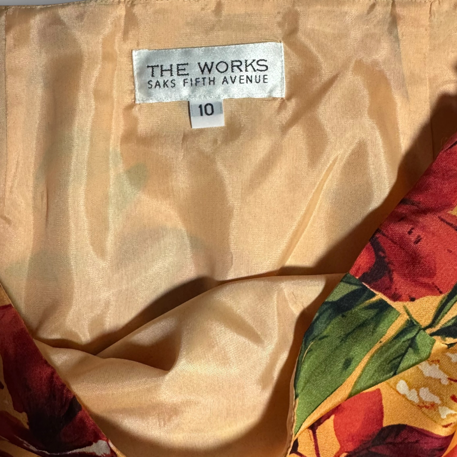 The Works Saks Fifth Avenue Melon Floral Silk Ruffle-Hem Skirt Size 10 - NWT