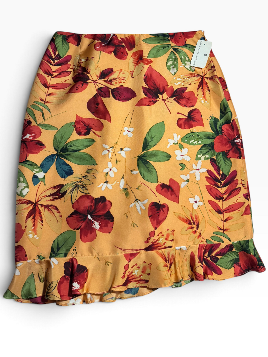 The Works Saks Fifth Avenue Melon Floral Silk Ruffle-Hem Skirt Size 10 - NWT