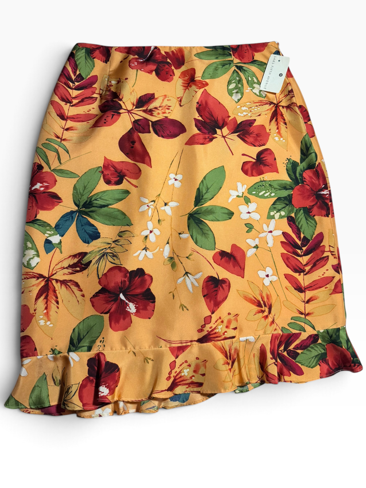 The Works Saks Fifth Avenue Melon Floral Silk Ruffle-Hem Skirt Size 10 - NWT