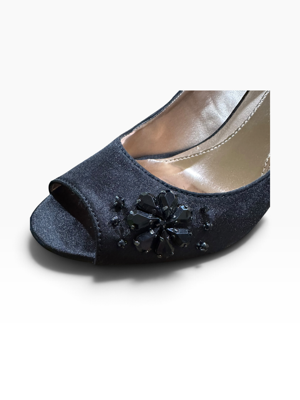 Mootsies Tootsies Women’s Size 10 Black Satin Jeweled Peep-Toe Pumps 3.75-Inch Heels - New