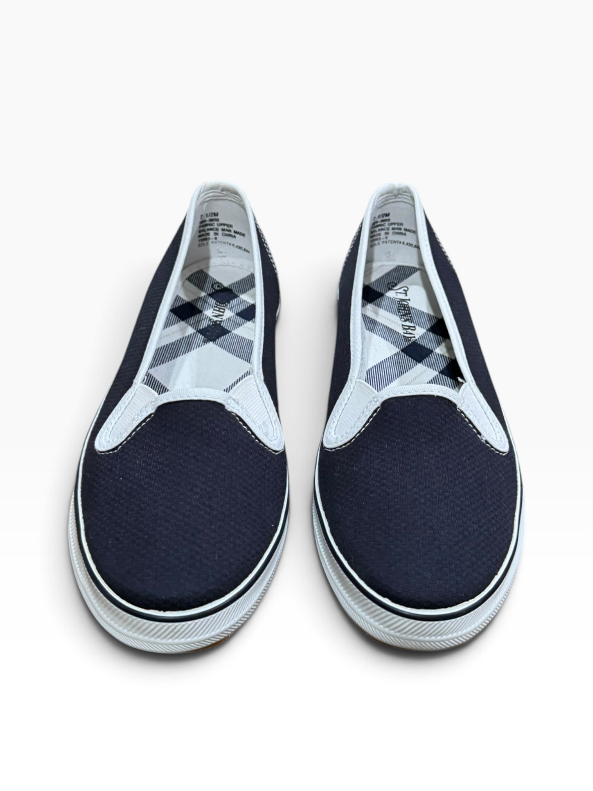 St. John’s Bay Women’s 7.5M Navy Canvas Plaid-Lined Slip-On Shoes - New