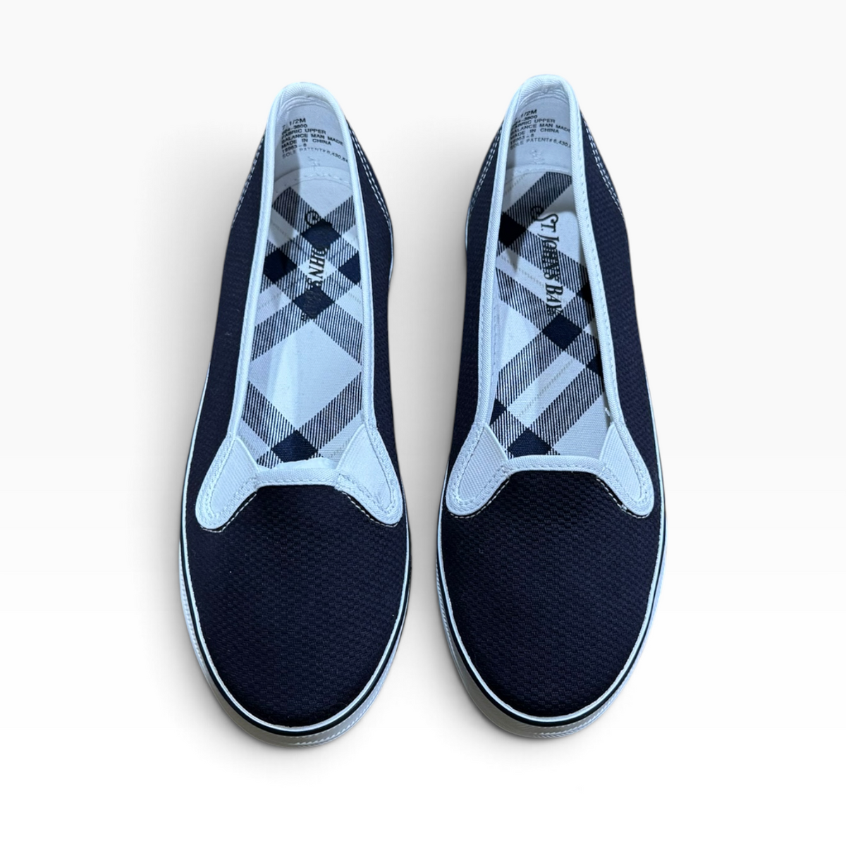 St. John’s Bay Women’s 7.5M Navy Canvas Plaid-Lined Slip-On Shoes - New