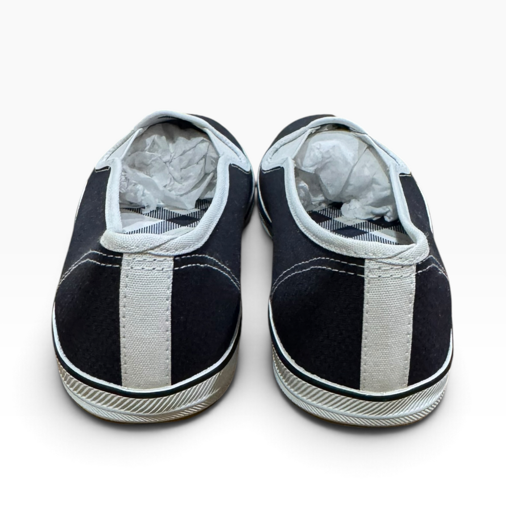 St. John’s Bay Women’s 7.5M Navy Canvas Plaid-Lined Slip-On Shoes - New