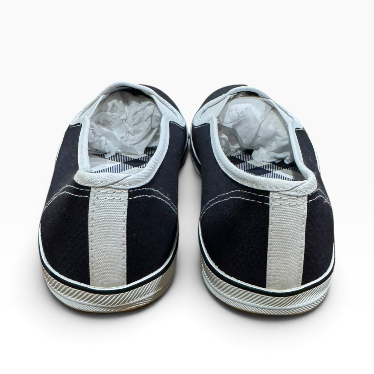 St. John’s Bay Women’s 7.5M Navy Canvas Plaid-Lined Slip-On Shoes - New
