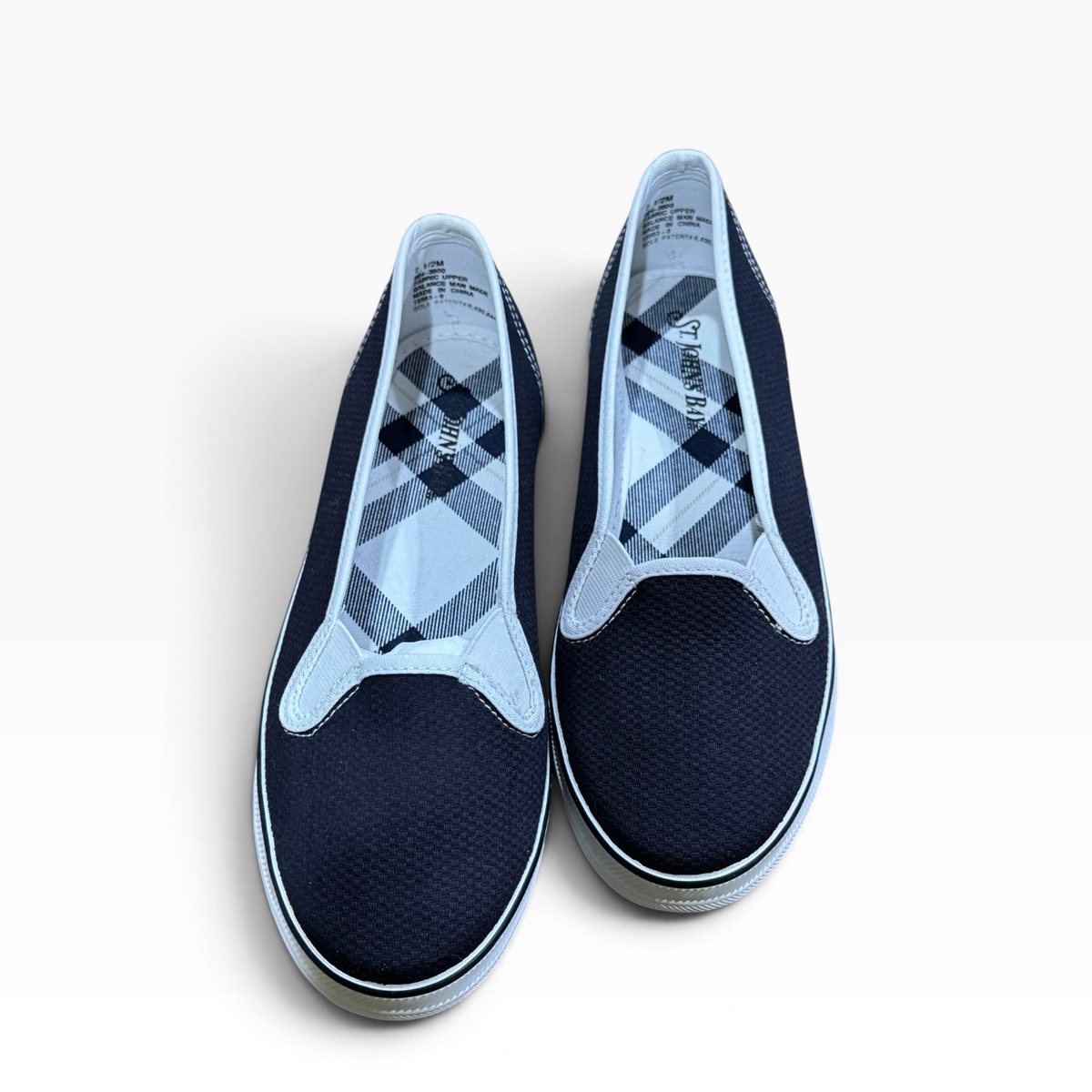 St. John’s Bay Women’s 7.5M Navy Canvas Plaid-Lined Slip-On Shoes - New