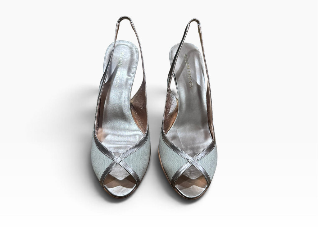 Ellen Tracy Fiona Linen Women’s 9.5M Ecru Champagne Slingback Heels - New