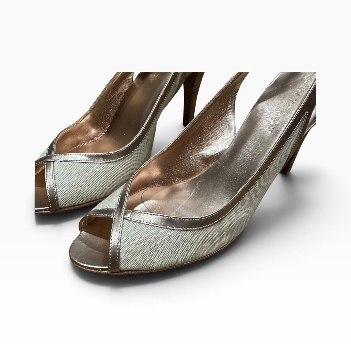 Ellen Tracy Fiona Linen Women’s 9.5M Ecru Champagne Slingback Heels - New