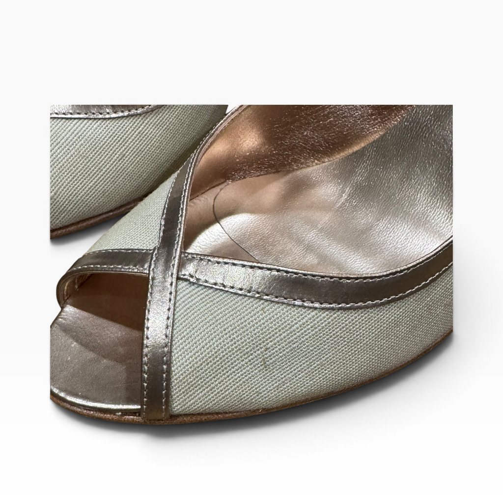 Ellen Tracy Fiona Linen Women’s 9.5M Ecru Champagne Slingback Heels - New
