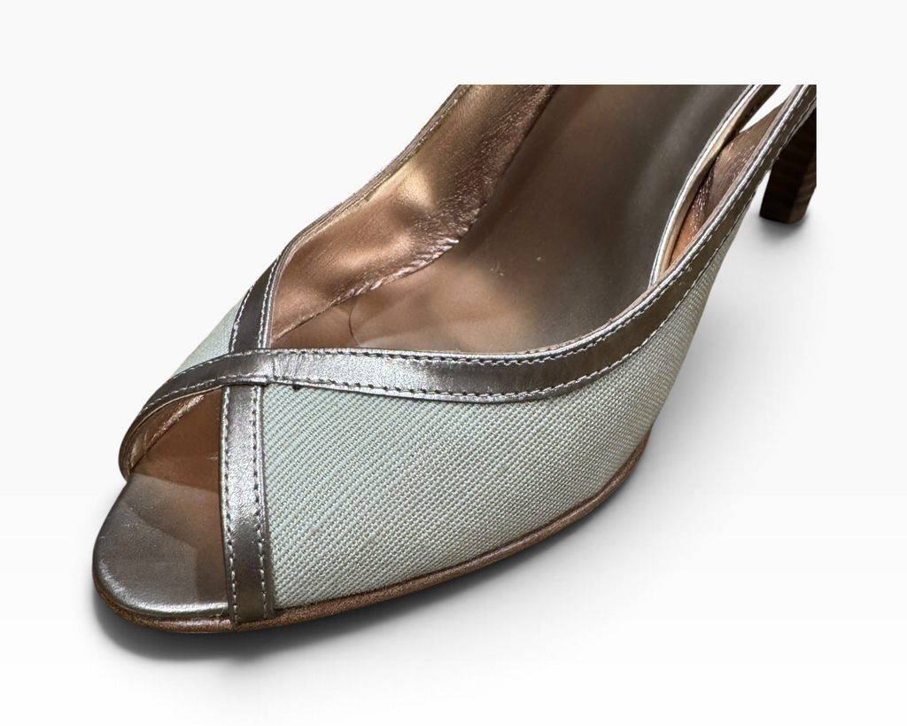 Ellen Tracy Fiona Linen Women’s 9.5M Ecru Champagne Slingback Heels - New