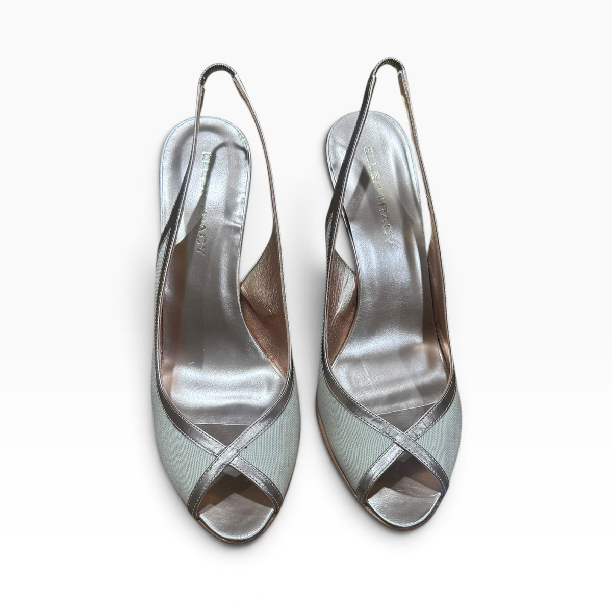 Ellen Tracy Fiona Linen Women’s 9.5M Ecru Champagne Slingback Heels - New