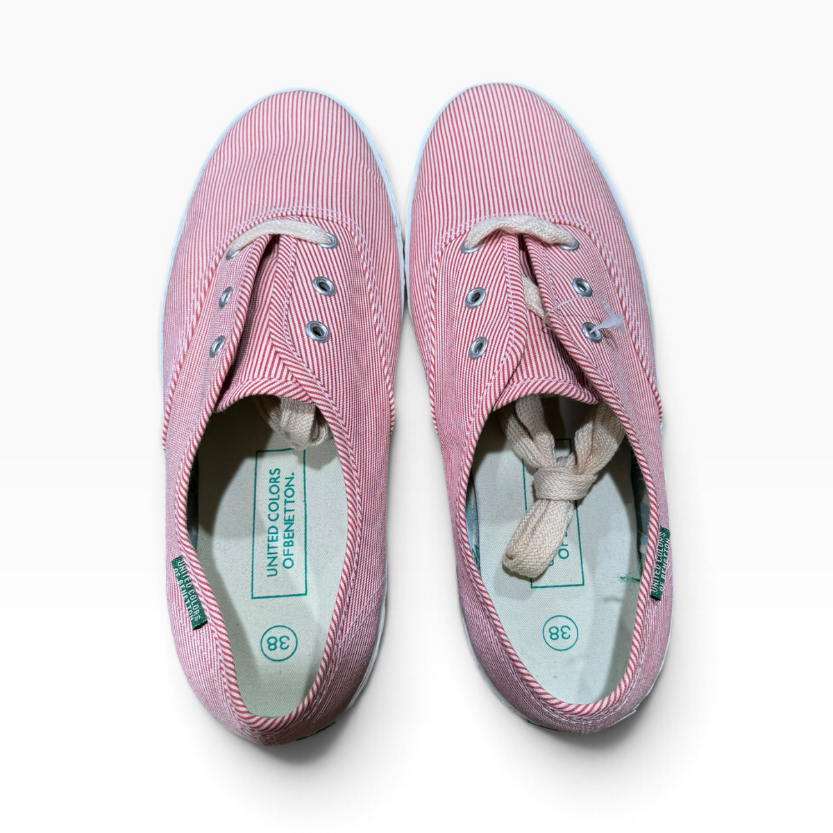 United Colors of Benetton Women’s EU38 US7 Red White Striped Canvas Sneakers - New with Flaw