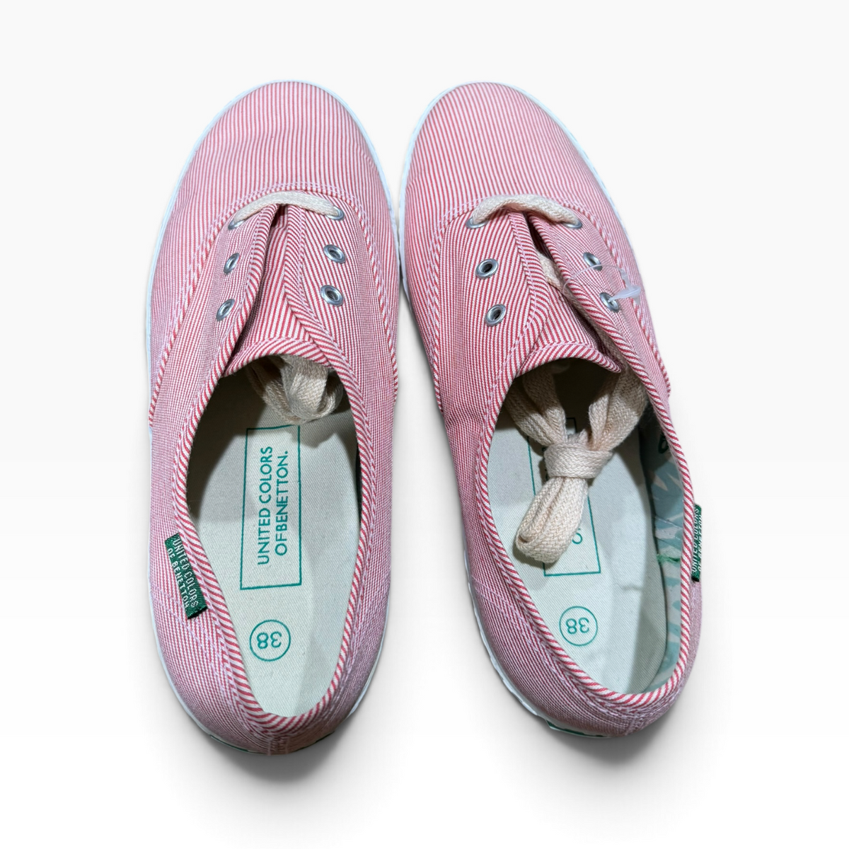 United Colors of Benetton Women’s EU38 US7 Red White Striped Canvas Sneakers - New with Flaw