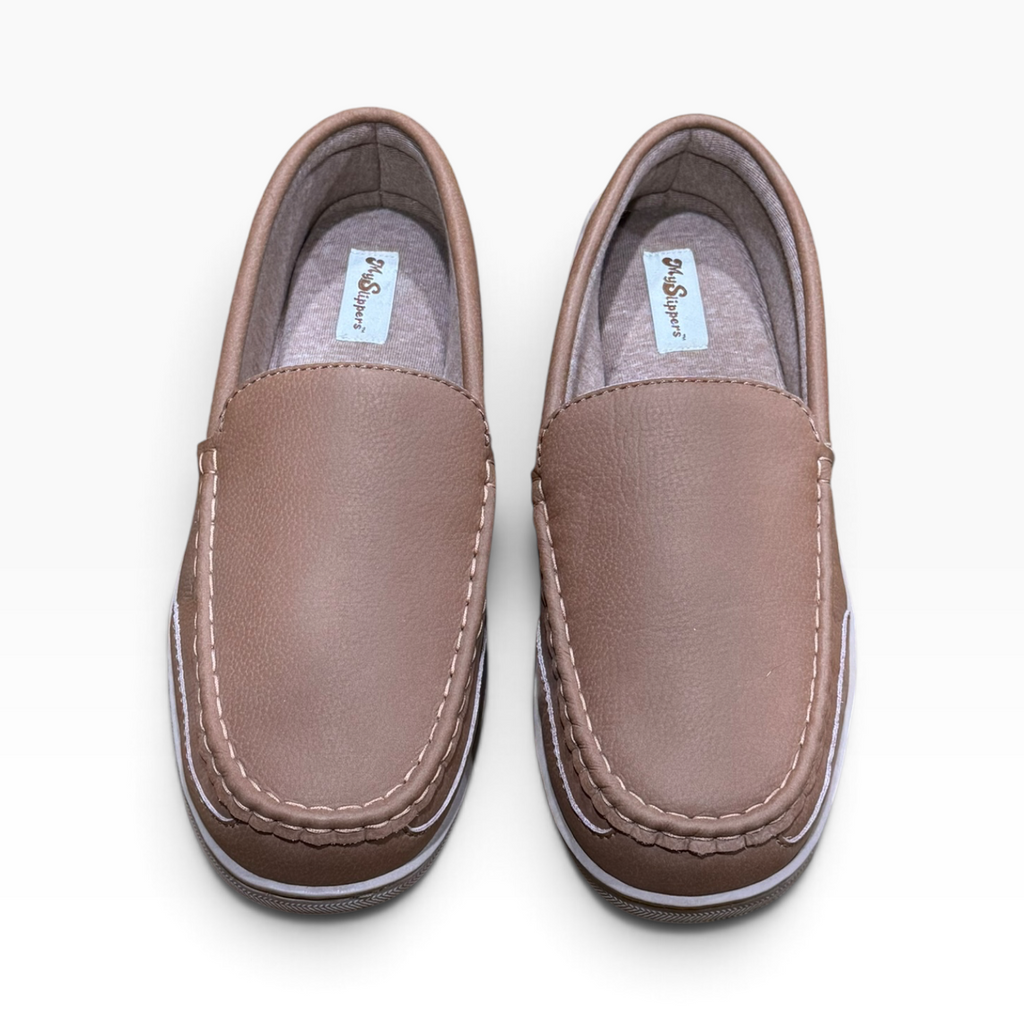 MySlippers Men’s 11M Brown Taupe Moc-Toe Loafer House Shoes - New