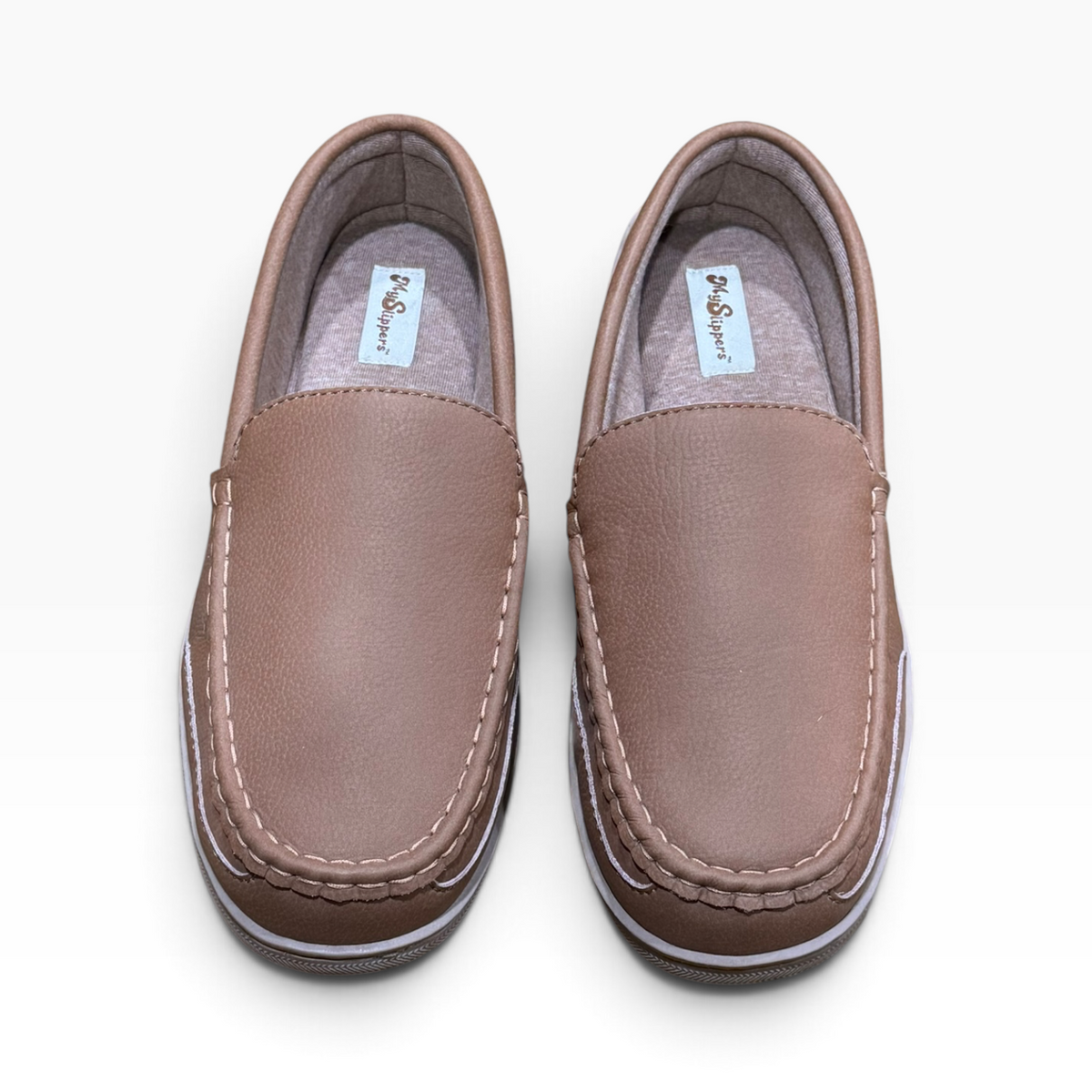 MySlippers Men’s 11M Brown Taupe Moc-Toe Loafer House Shoes - New