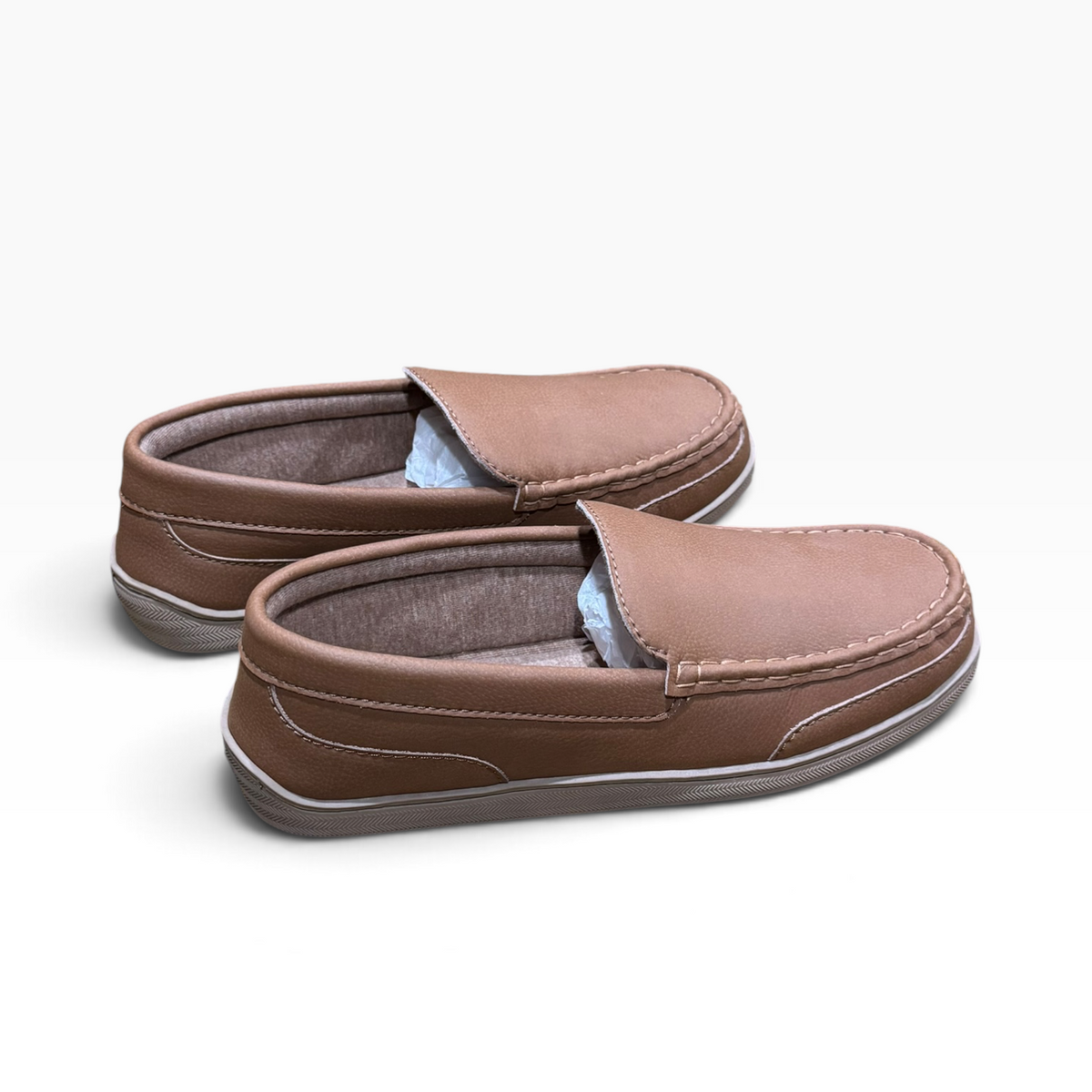 MySlippers Men’s 11M Brown Taupe Moc-Toe Loafer House Shoes - New