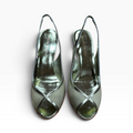 Ellen Tracy Women’s 9.5M Metallic Olive Peep-Toe Slingback Heels Made in Italy - New
