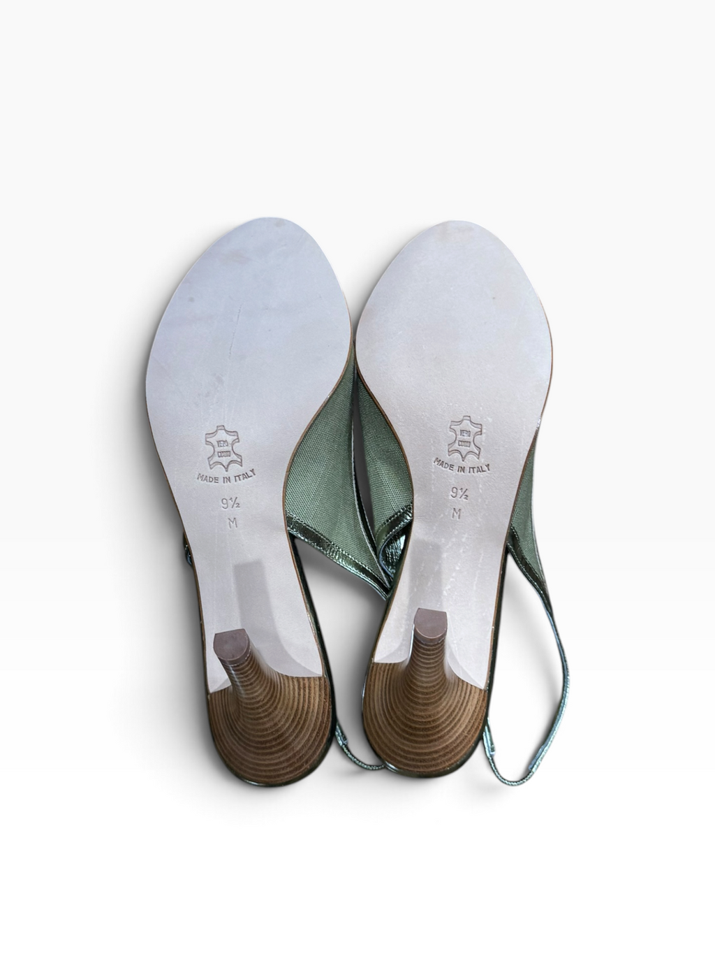 Ellen Tracy Women’s 9.5M Metallic Olive Peep-Toe Slingback Heels Made in Italy - New