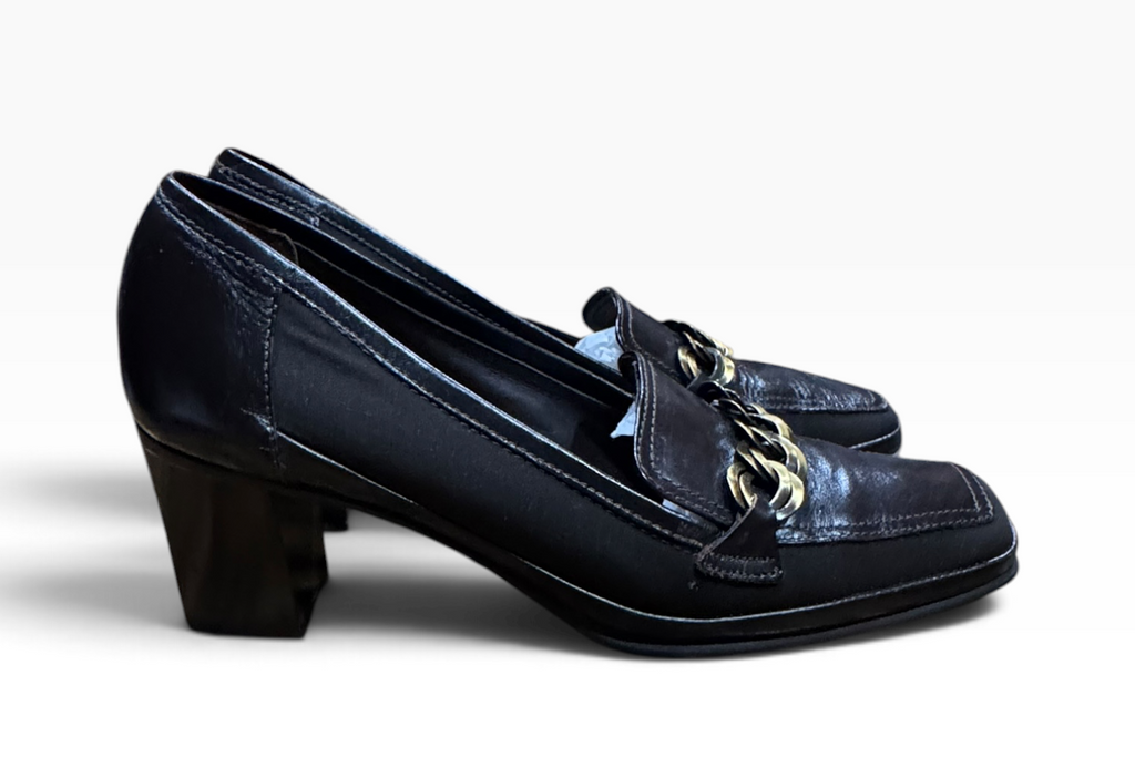 Rangoni Cortese Women’s 10M Dark Brown Calf Leather Chain Loafer Pumps Italy - Pre-owned