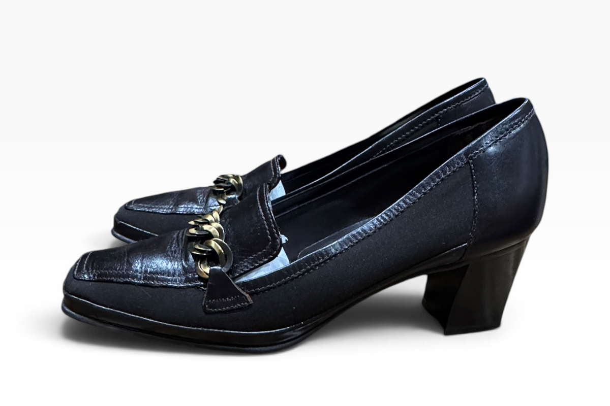 Rangoni Cortese Women’s 10M Dark Brown Calf Leather Chain Loafer Pumps Italy - Pre-owned