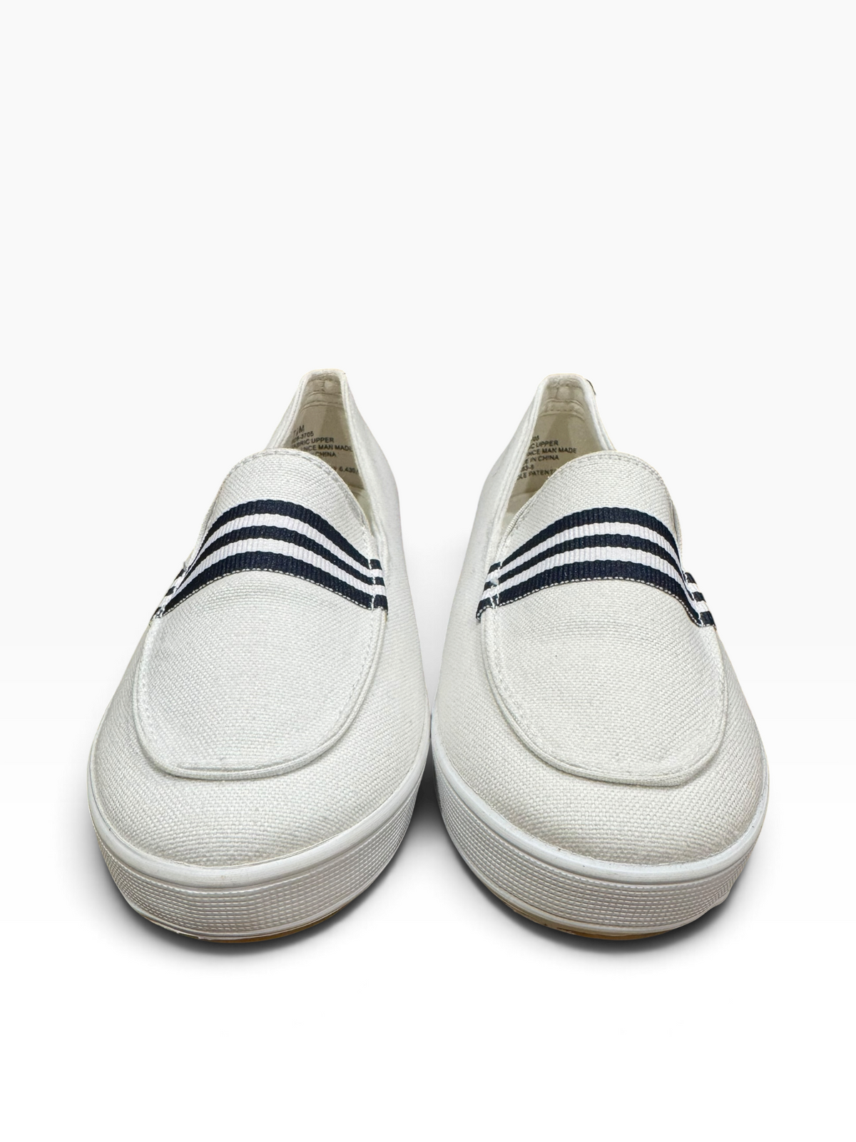 Cabin Creek Women’s 7.5M White Canvas Navy Stripe Slip-On Loafers - Pre-owned