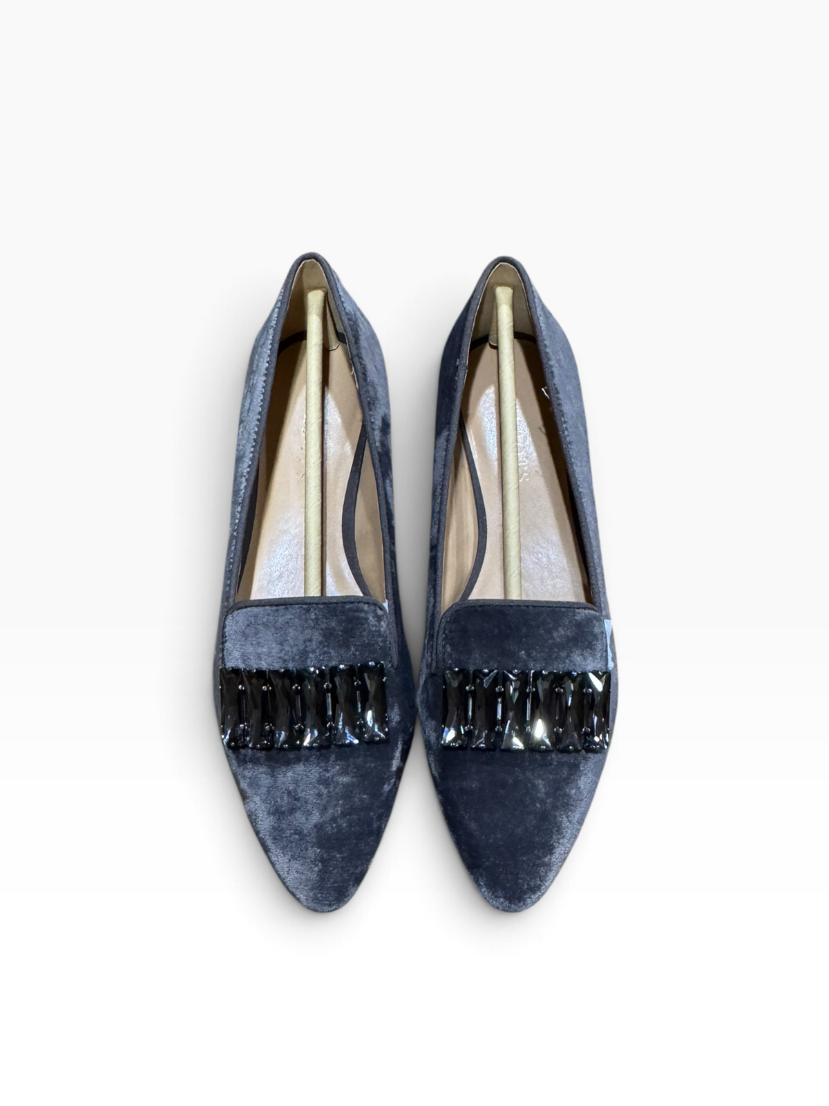 Talbots Edison Stone Gray Velvet Jeweled Flats Women’s 8.5M - Pre-owned like new/excellent condition