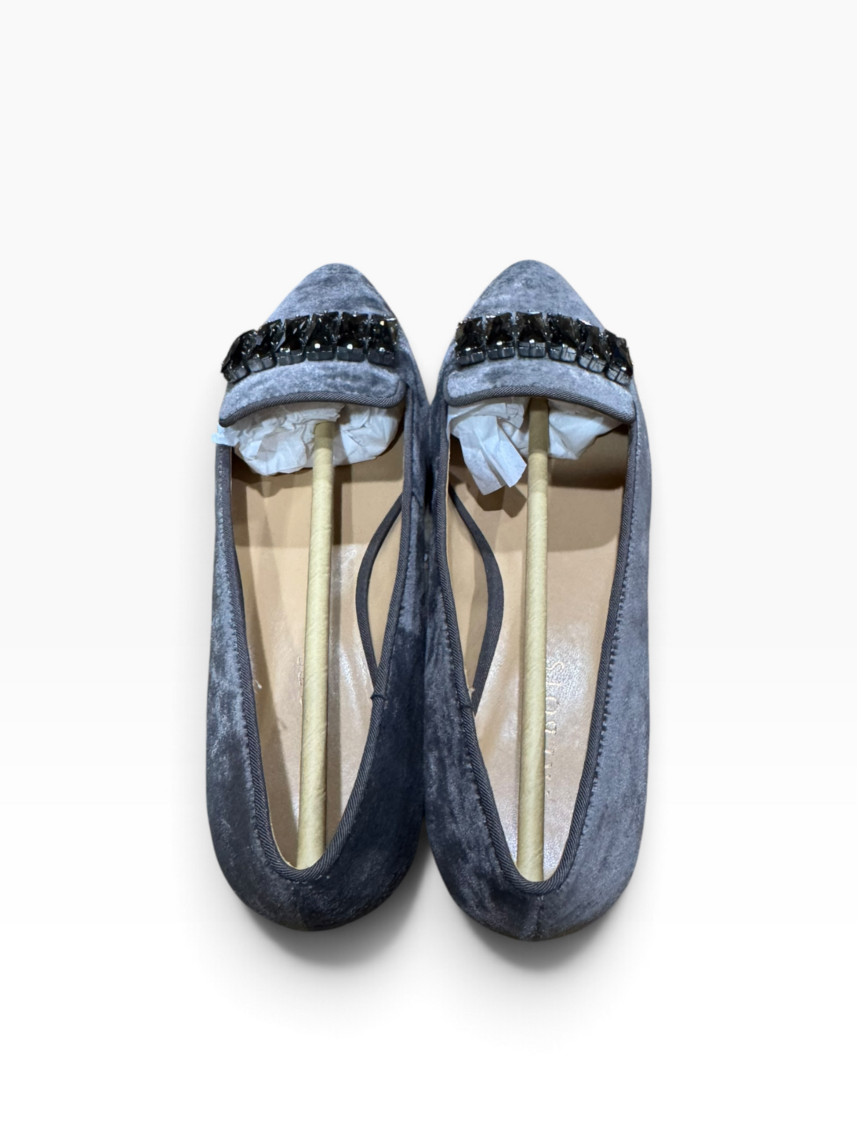 Talbots Edison Stone Gray Velvet Jeweled Flats Women’s 8.5M - Pre-owned like new/excellent condition