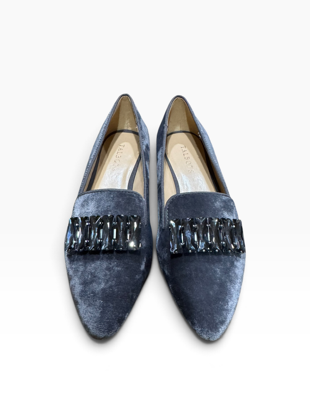 Talbots Edison Stone Gray Velvet Jeweled Flats Women’s 8.5M - Pre-owned like new/excellent condition