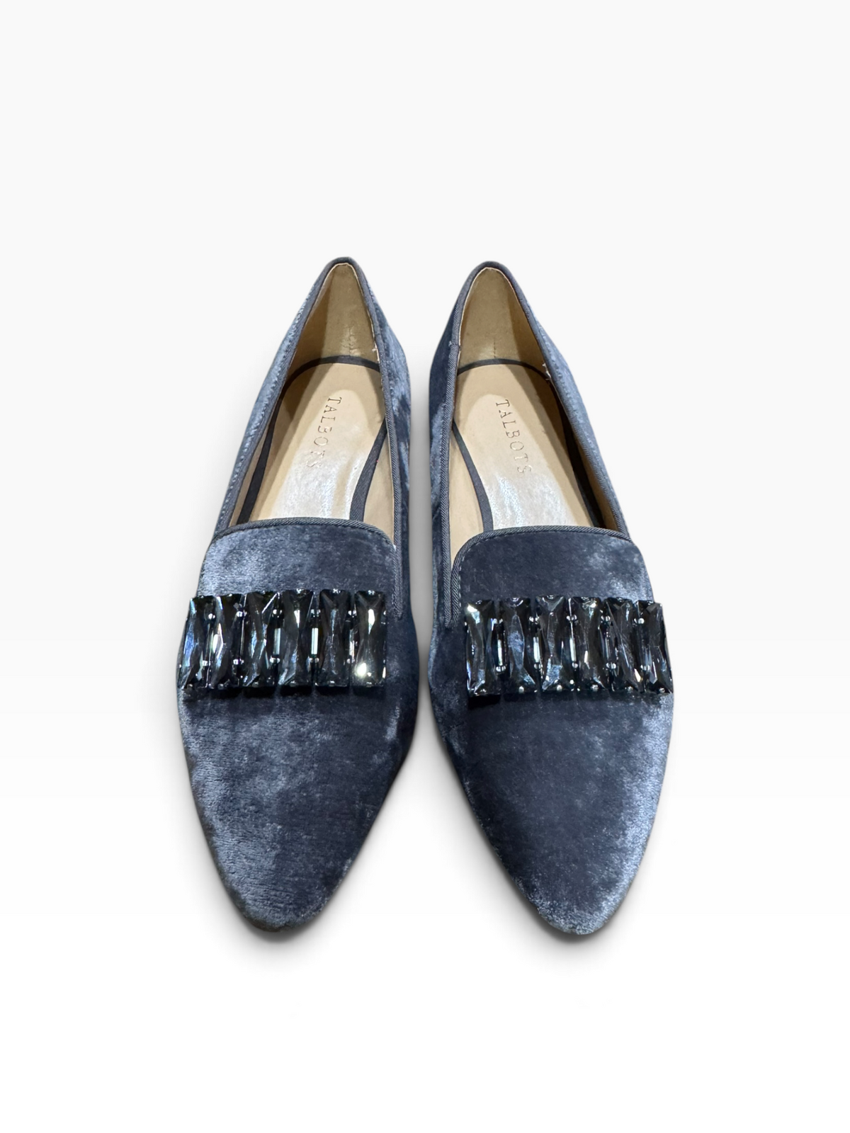 Talbots Edison Stone Gray Velvet Jeweled Flats Women’s 8.5M - Pre-owned like new/excellent condition