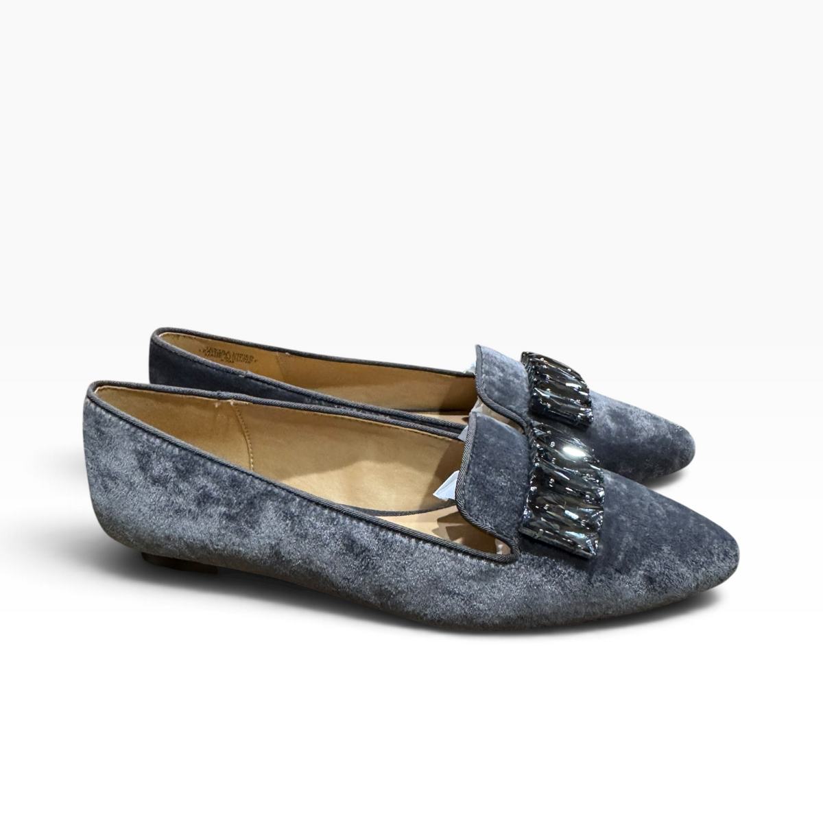 Talbots Edison Stone Gray Velvet Jeweled Flats Women’s 8.5M - Pre-owned like new/excellent condition