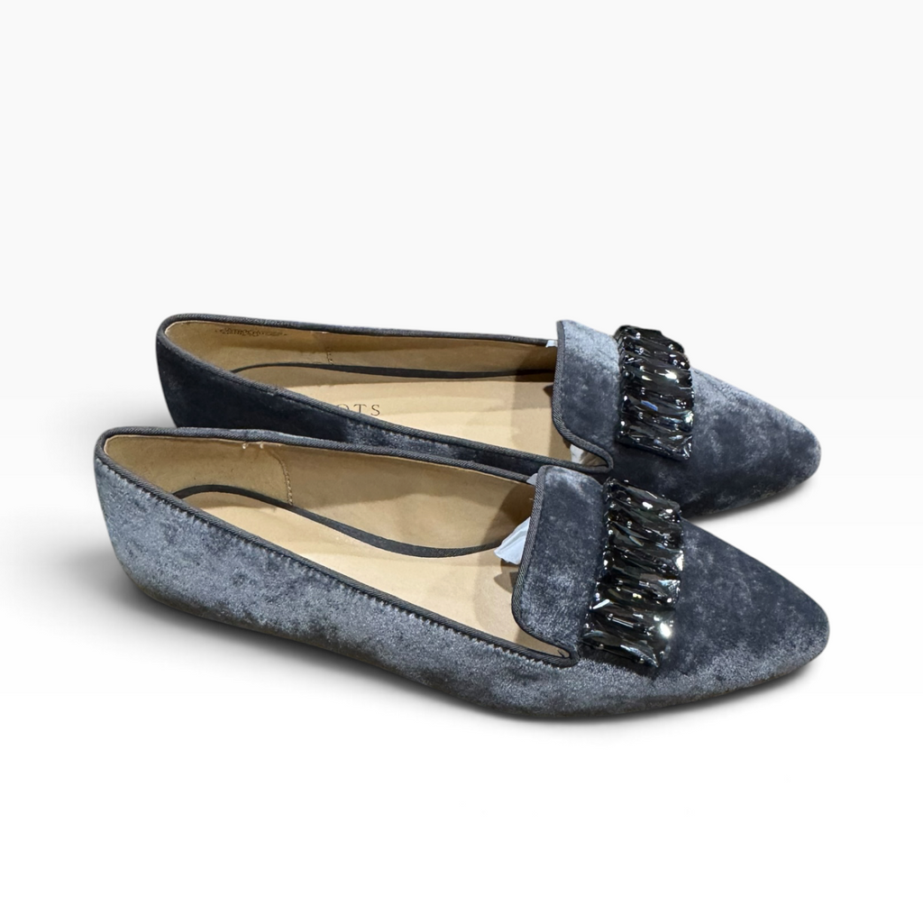 Talbots Edison Stone Gray Velvet Jeweled Flats Women’s 8.5M - Pre-owned like new/excellent condition