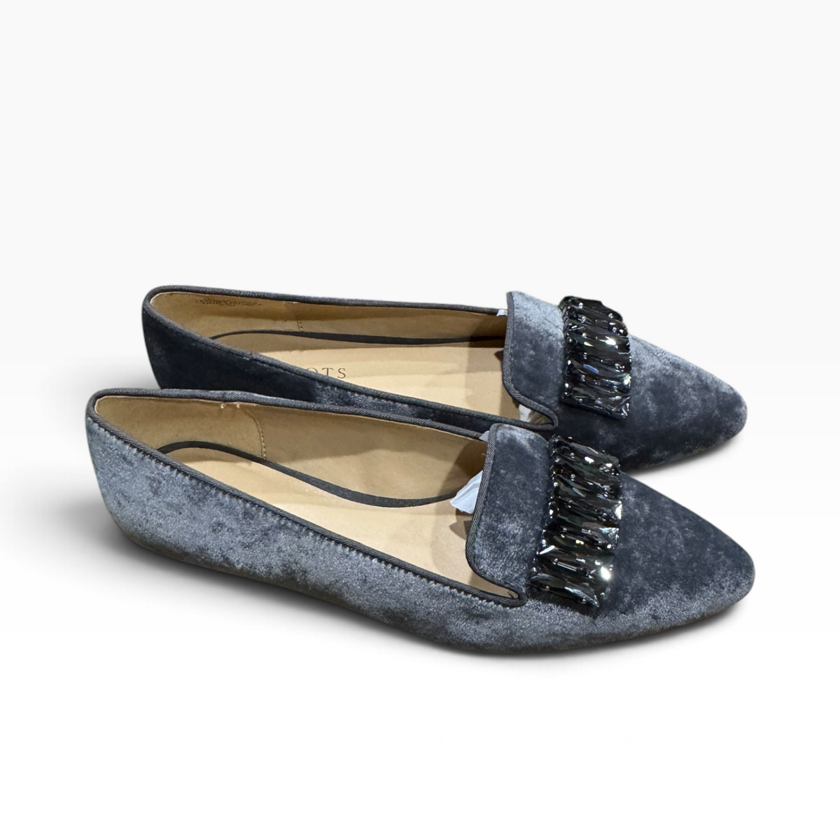 Talbots Edison Stone Gray Velvet Jeweled Flats Women’s 8.5M - Pre-owned like new/excellent condition