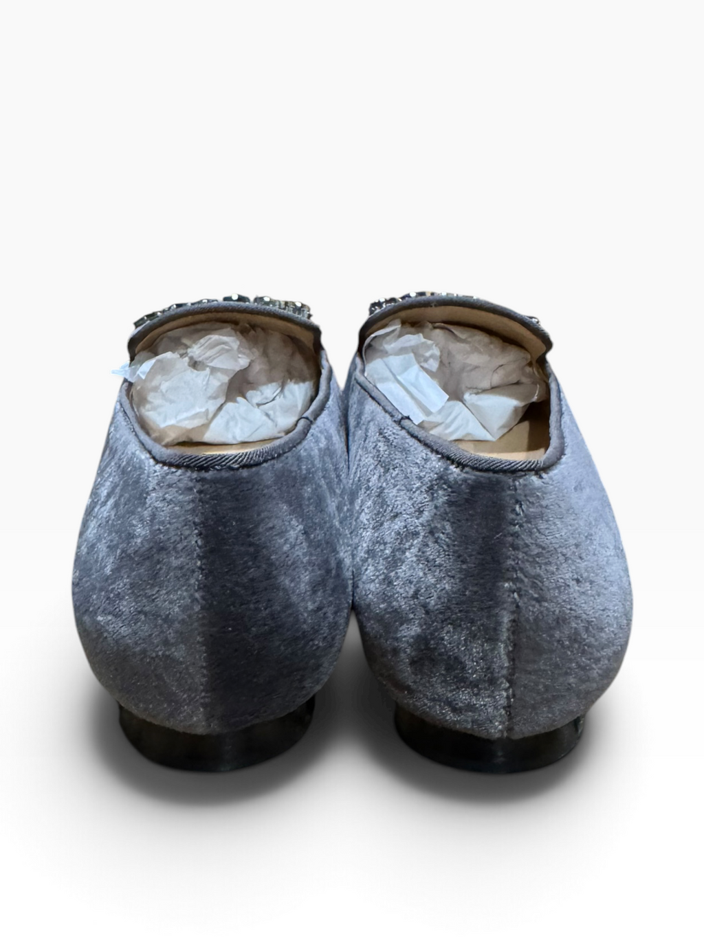 Talbots Edison Stone Gray Velvet Jeweled Flats Women’s 8.5M - Pre-owned like new/excellent condition