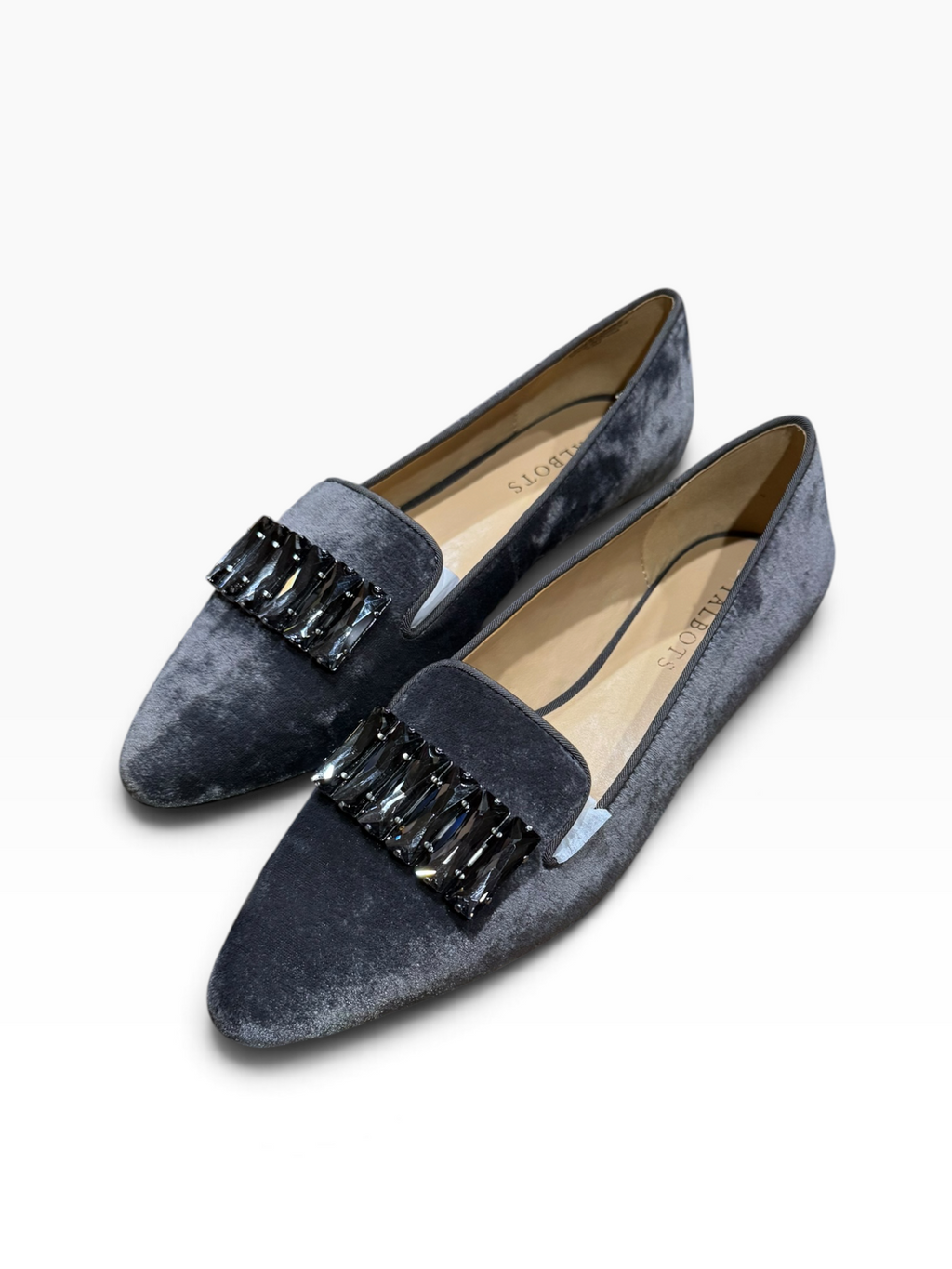 Talbots Edison Stone Gray Velvet Jeweled Flats Women’s 8.5M - Pre-owned like new/excellent condition